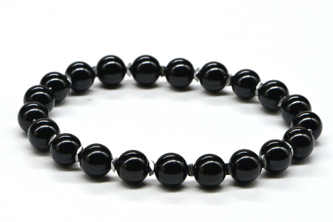 Black Tourmaline 8mm  Stone  Round Beaded Stretch Bracelet | Etsy (US)