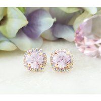 Rose Gold Stud Earrings, Swarovski Light Purple Iridescent Violet Crystal Gift for Her, Pink Gold Alexandrite Birthstone Jewelry E3833 | Etsy (US)