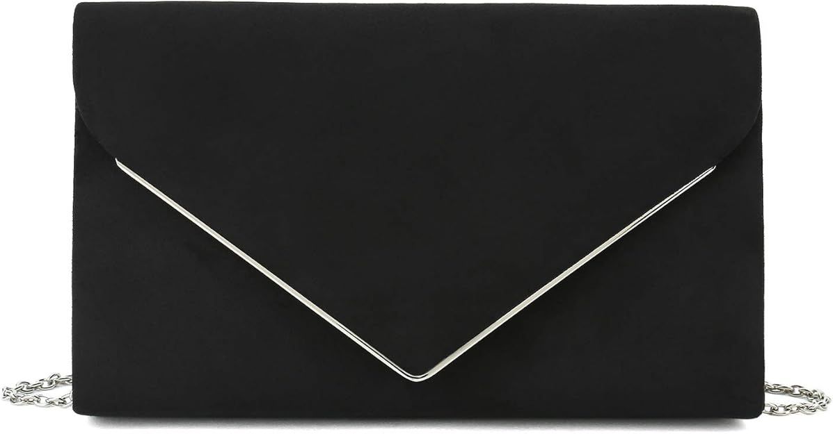 CHARMING TAILOR Faux Suede Clutch Bag Elegant Metal Binding Evening Purse for Wedding/Prom/Black-... | Amazon (US)