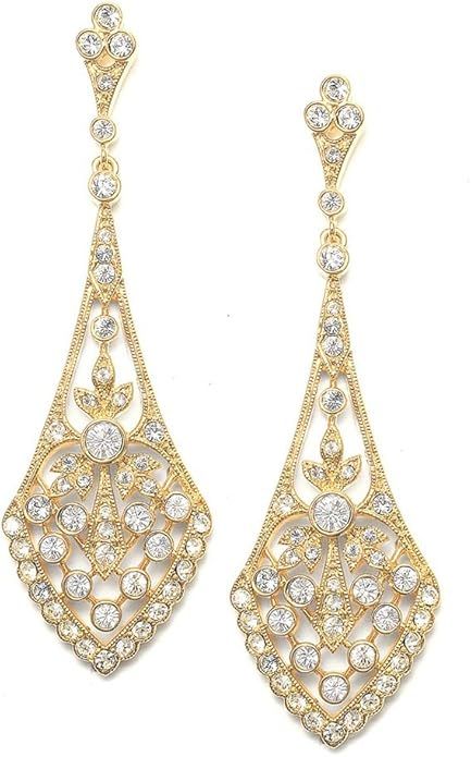 Mariell Cubic Zirconia Crystal Art Deco Wedding Dangle Earrings for Women, Jewelry for Bride, Bri... | Amazon (US)
