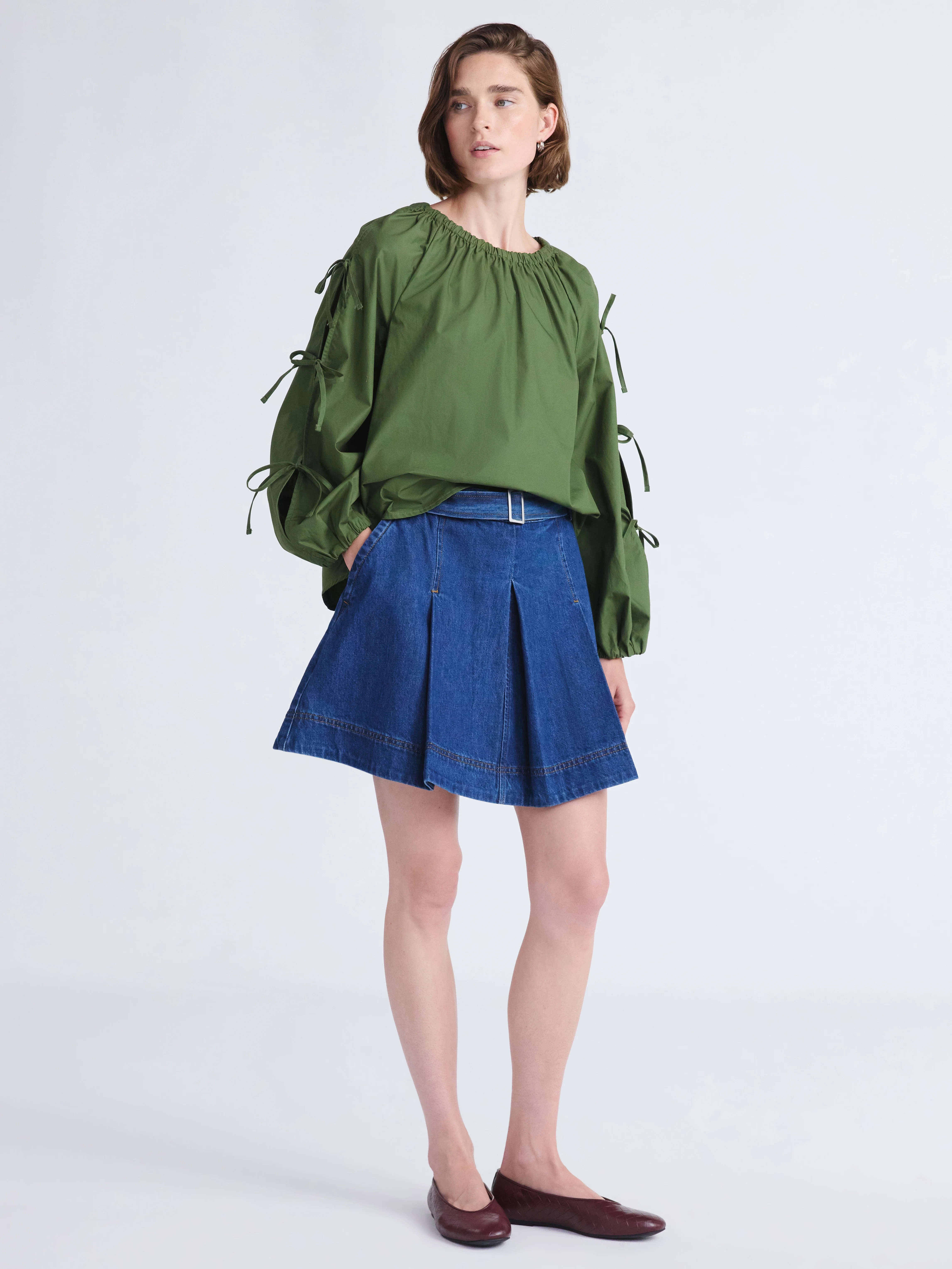 Free Assembly Women's and Women's Plus Gathered Neck Cotton Top with Long Tie Sleeves, Sizes XS-4... | Walmart (US)