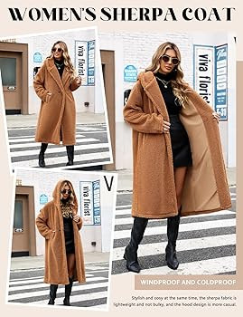 Women Fuzzy Fleece Long Lapel Hooded Sherpa Jacket Oversize Faux Fur Warm Coat Winter Fall Trendy... | Amazon (US)