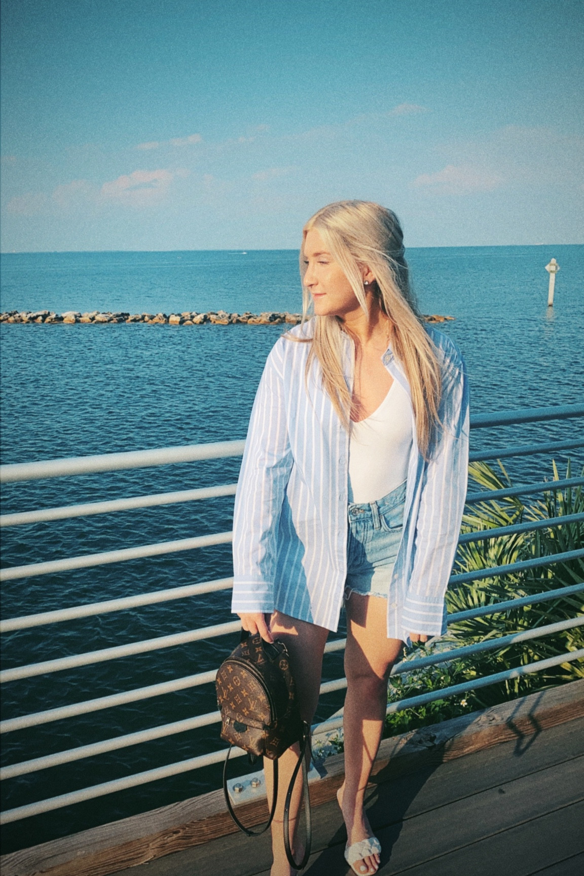 Spring break outfit , summer outfit , button up outfit , button down style , Jean shorts , Abercrombie , vacation outfits , vacation fits , summer break , spring break style , casual dinner outfit , trendy outfit , beach outfit , lunch outfit , ootd , OOTN , white body suit , blue button down 

#LTKtravel #LTKSeasonal #LTKSale