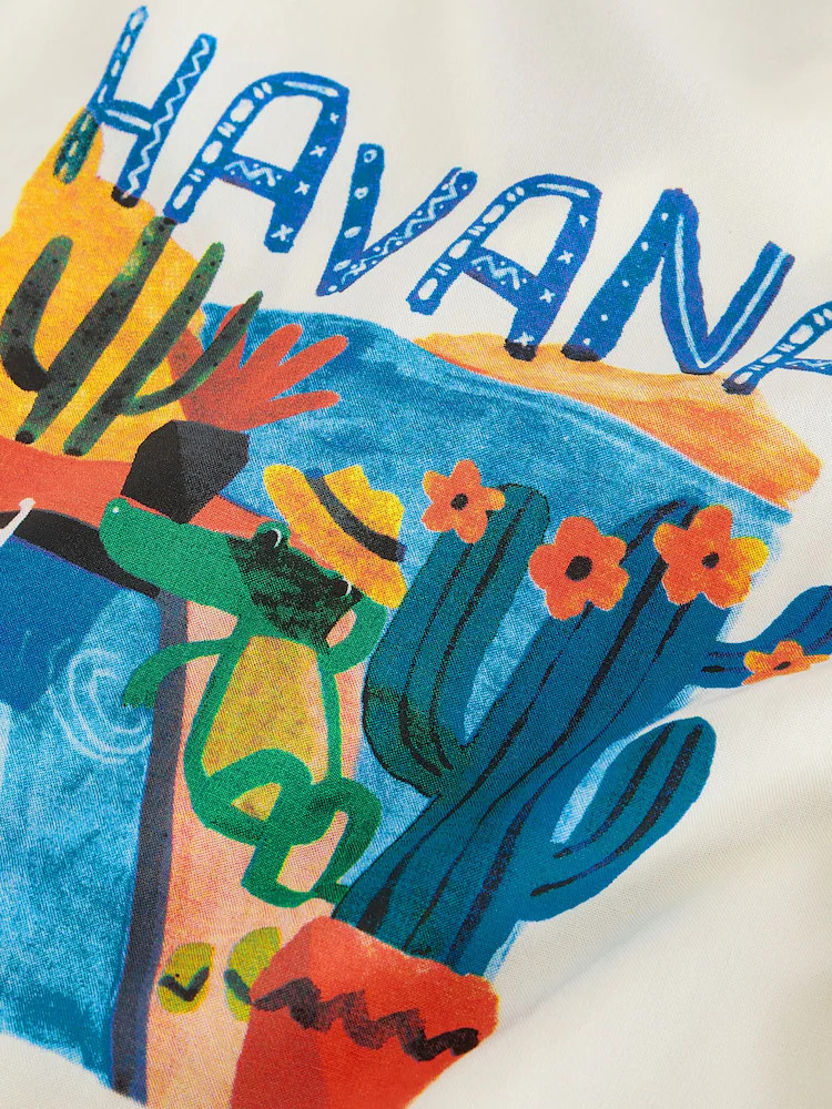 Ecru Fruta de Cuba Print Short Sleeve Revere Collar Shirt & Shorts Set (3mths-10yrs) | Next US