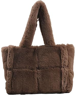 Fluffy Tote Bag, Winter Furry Purse for Women Faux Fur Bag Y2K Plush Purse Fuzzy Shoulder Handbag | Amazon (US)