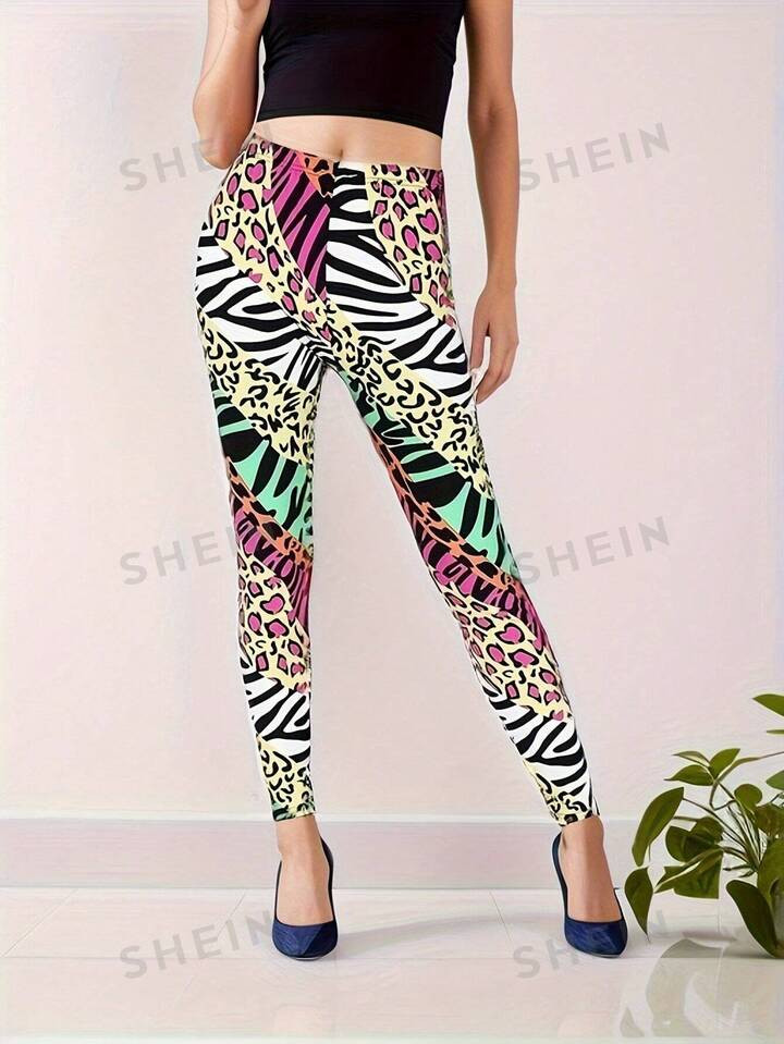 Vrouwen Gesplitst Luipaard En Zebra Print Leggings | SHEIN