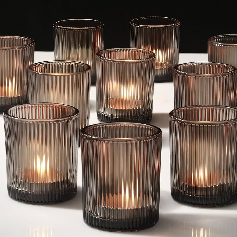 Amazon.com: 12 Pcs Gray Votive Candle Holders for Table Centerpieces, Glass Candle Holders Bulk f... | Amazon (US)