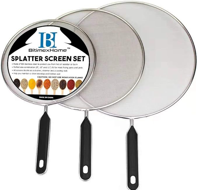 Grease Splatter Screen For Frying Pan Cooking - Stainless Steel Splatter Guard Set of 3-8", 10" a... | Amazon (US)
