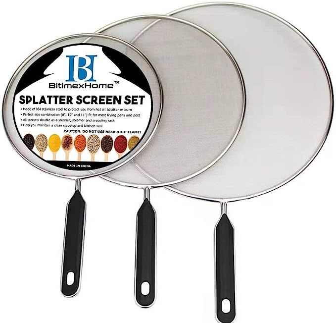 Grease Splatter Screen For Frying Pan Cooking - Stainless Steel Splatter Guard Set of 3-8", 10" a... | Amazon (US)