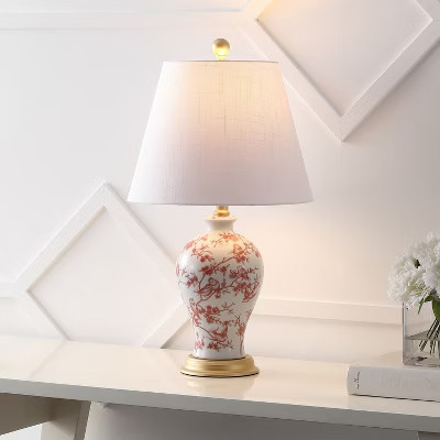 JONATHAN Y Grace 24" French Country Cottage Ceramic/Iron Floral Urn LED Table Lamp, White/Red | Target