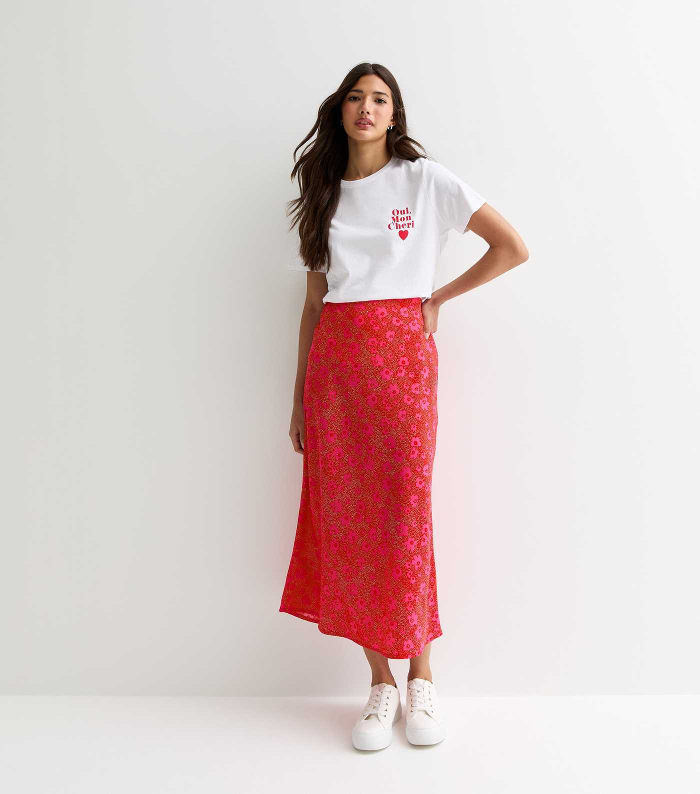 Red Floral Spot Print Bias Cut Midi Skirt | New Look | New Look (UK)