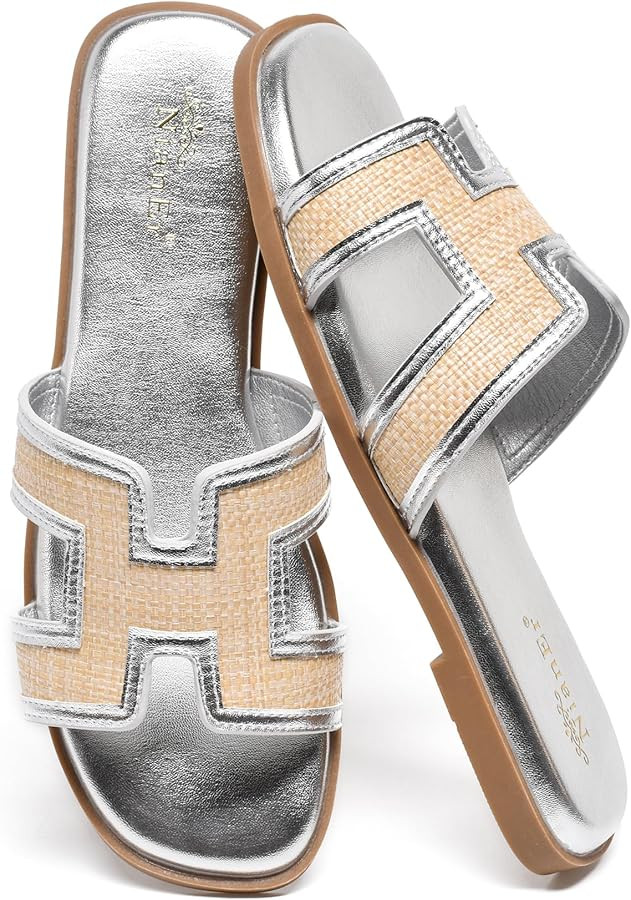 NianEr Womens Microfiber Leather Comfort Foam Support H Sandals Square Toe Dress Dressy Slip On C... | Amazon (US)