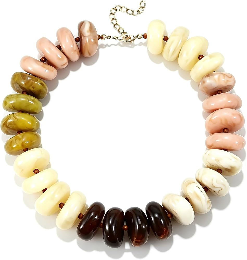 Large Colorful Beaded Necklace for Women Chunky Resin Beads Necklace | Amazon (US)