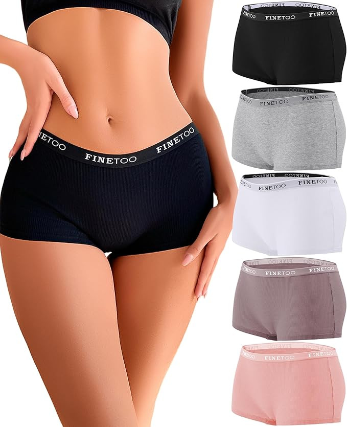 FINETOO Boyshort Underwear for Women Cotton Boxer Briefs Full Coverage Ladies BoyShorts Panties 5... | Amazon (US)