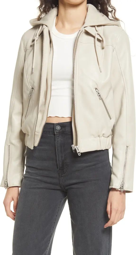 Faux Leather Bomber Jacket with Removable Hood | Nordstrom Rack