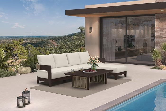 PURPLE LEAF Patio Furniture Set with Left-Arm Daybed and Table 5 Pieces Modern Aluminum Sectional... | Amazon (US)