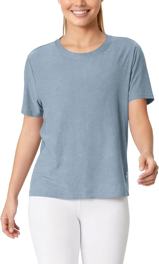 ODODOS Women's Performance Cropped Tee Ultra Soft odSTRATUM Tech Short Sleeve Relaxed Top Crew Ne... | Amazon (US)