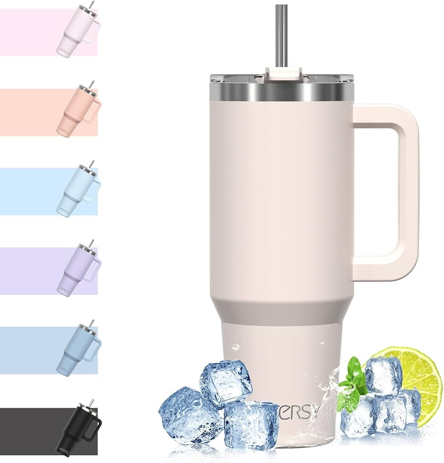 WATERSY Travel Mug Coffee Cup 40oz Tumbler Straw Lid and Handle, Stainless Steel Double Wall Vacu... | Amazon (UK)