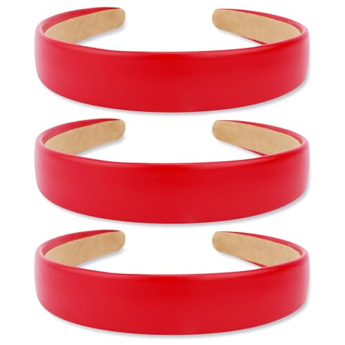 Atoden Red Leather Headbands 3Pcs Plain Thin Hard Head Bands for Women's Hair Non Slip Womens Hair Bands Headpiece Christmas Headband Hair Accessories for Women Girls Costume Holiday | Amazon (US)