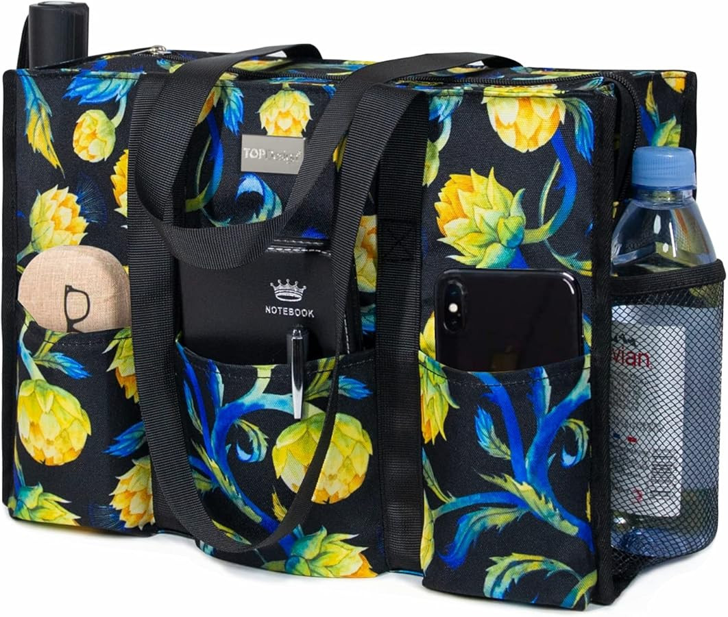 TOPDesign Utility Water Resistant Tote Bag with 13 Pockets, Top Zipper Closure & Thick Bottom Sup... | Amazon (US)