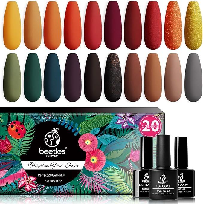 Beetles 23 Pcs Gel Nail Polish Kit-Cozy Campfire Fall Winter Orange Yellow Green Gel Nail Polish ... | Amazon (US)