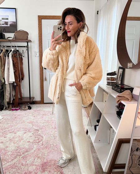 Walmart fashion Knit cozy set and faux fur jacket. Fits tts, extra warm and soft on the skin. Dress it up with a red lip! 
Cozy Holiday outfit idea 
Casual holiday outfit idea 

#LTKunder50 #LTKstyletip #LTKSeasonal