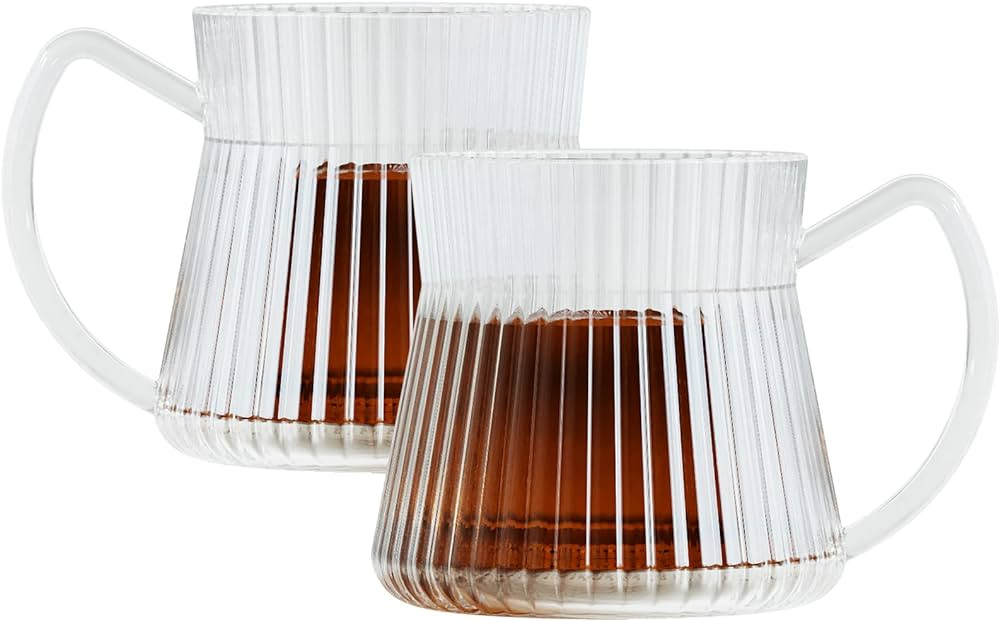Maestri House Premium Glass Coffee Mugs Set with Handle, 2 Pack 12 Ounces Classic Vertical Stripe... | Amazon (US)