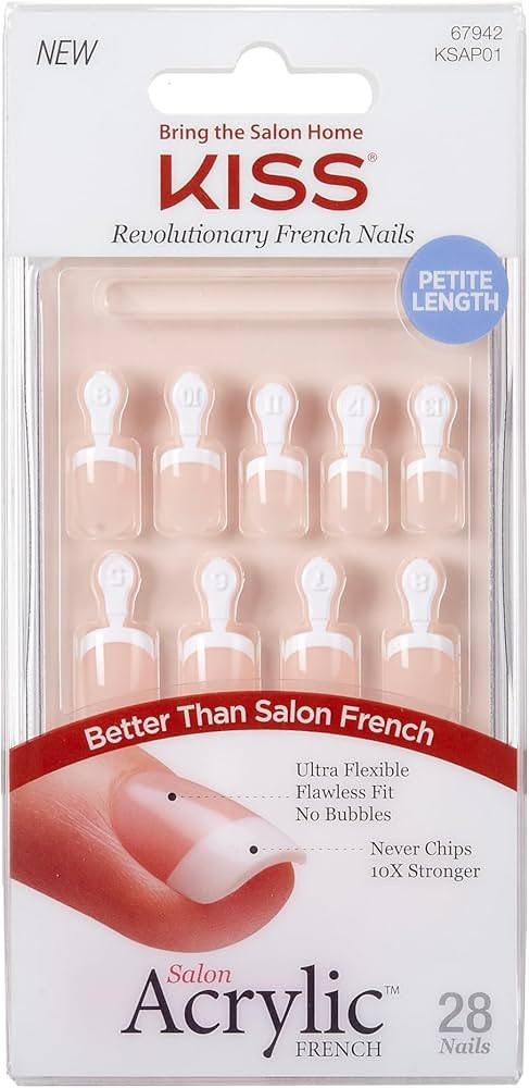 KISS Salon Acrylic, Press-On Nails, Nail glue included, 'Crush Hour', French, Petite Size, Squova... | Amazon (US)