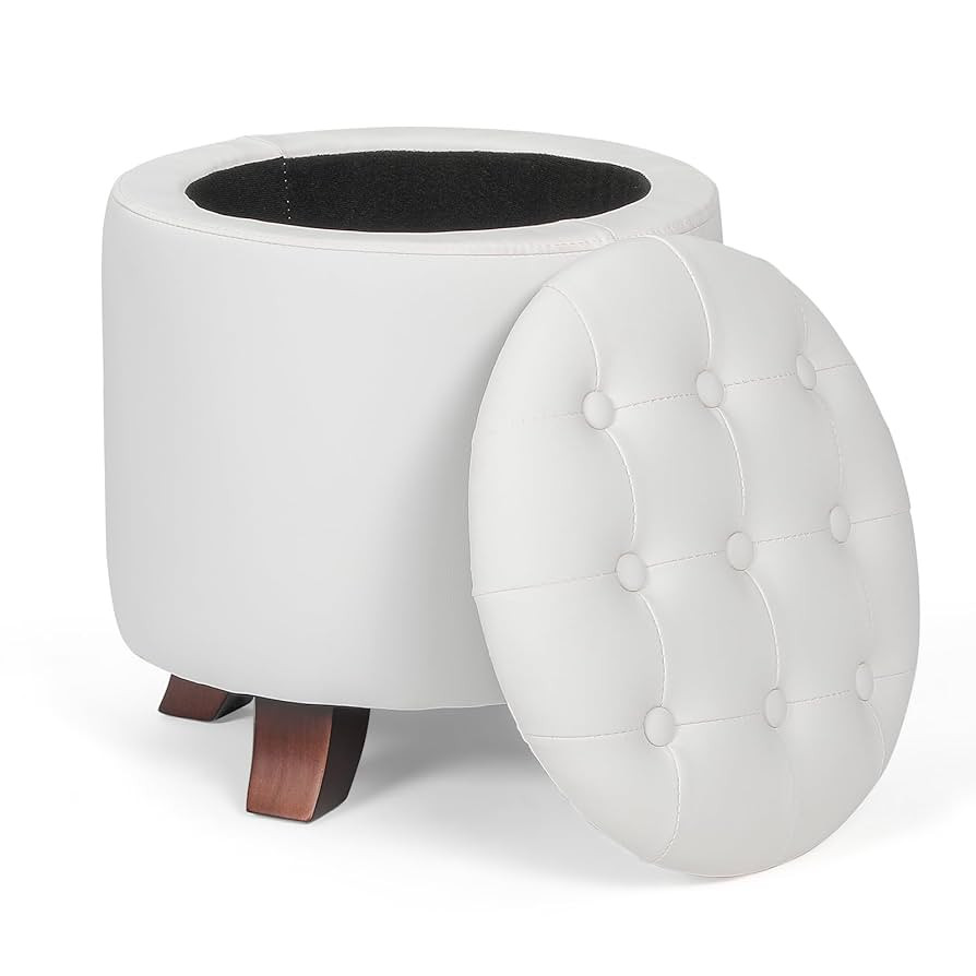 Athena Collection 15 Inch Small Ottoman with Storage, Round PU Leather Storage Ottoman Foot Rest ... | Amazon (US)