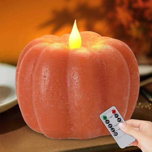 Fall Decor Pumpkin Flameless Candles - Battery Powered LED Pumpkin Flickering Candle with Timer R... | Amazon (US)