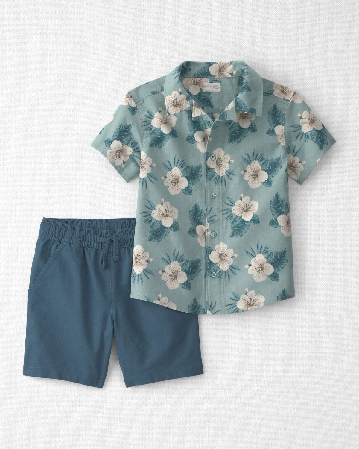 Boys 2-Piece Linen Top & Short Set Made with Organic Cotton in in Blue Hibiscus | Carter's Inc