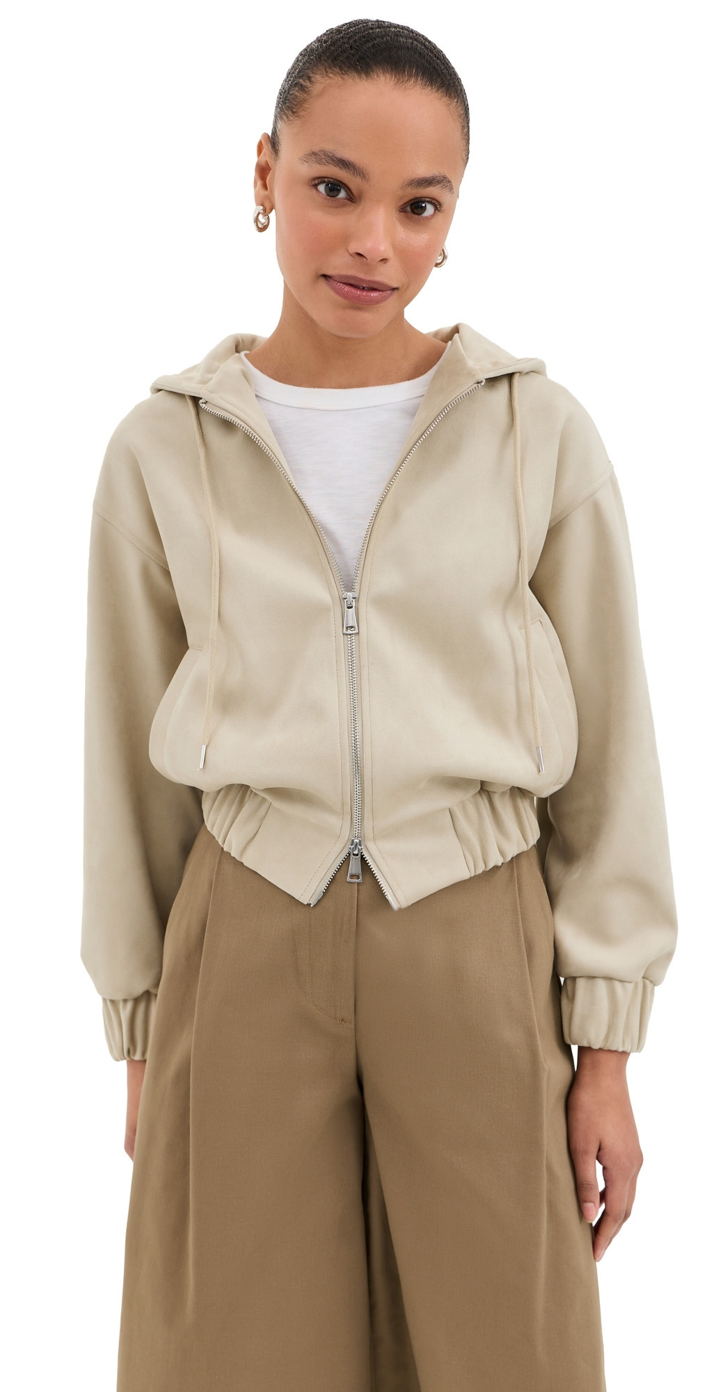 LE BOP Mabel Faux Suede Hoodie Feather Grey M | Shopbop