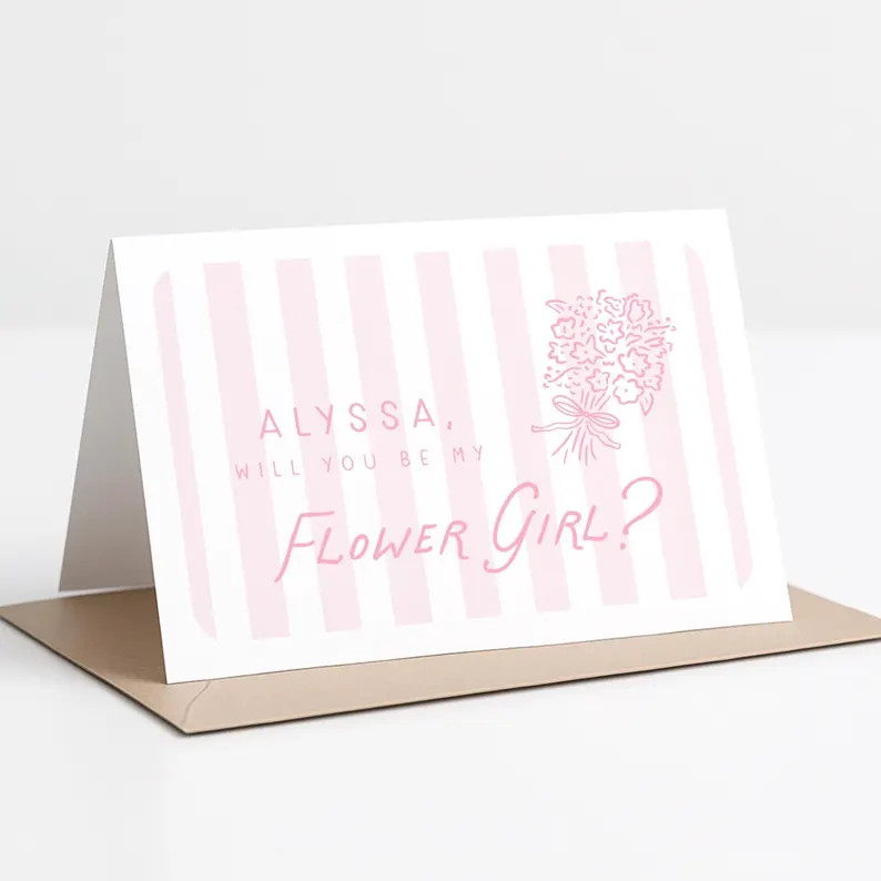 Pink Striped Bridal Proposal Cards With a Hand Drawn Bouquet, Bridesmaid, Maid of Honor - Etsy | Etsy (Global)