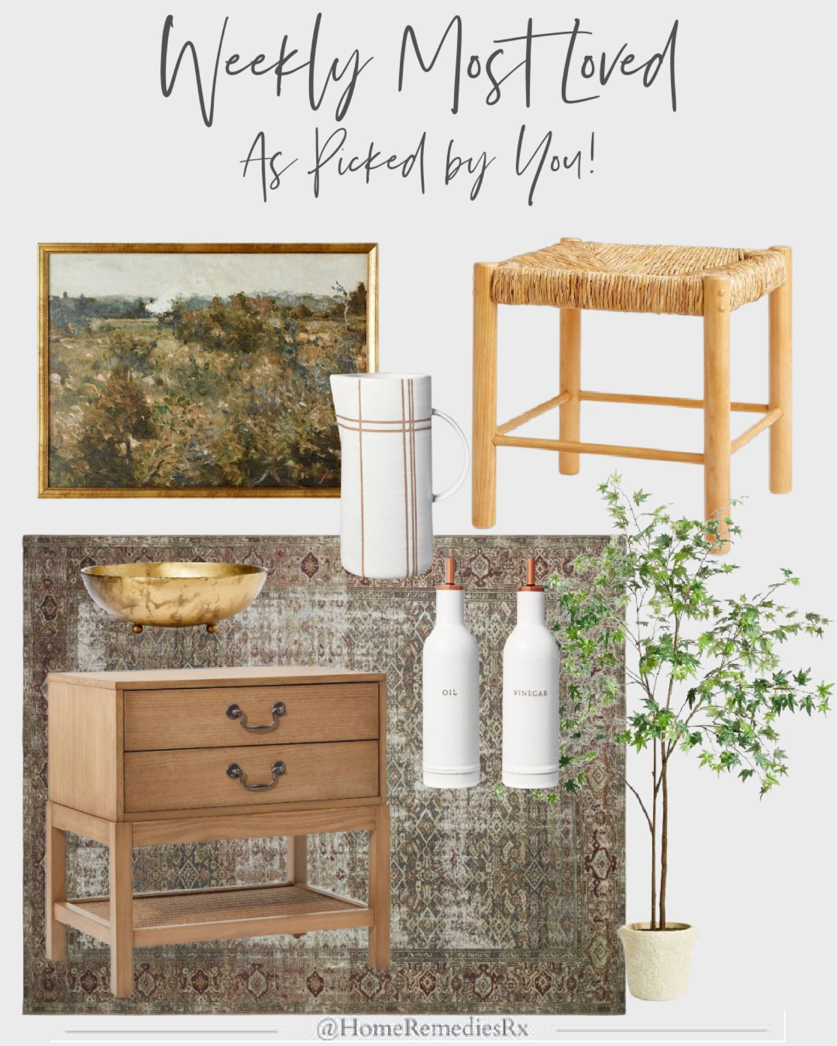 Weekly most loved- home decor, furniture, living room, family room, entryway, Hearth & Hand, Studio McGee, Threshold, Woven Bench, seating, ottoman, ceramic pitcher, framed landscape wall decor artwork, wall art, Brandeis end table, nightstand, Faux Maple tree, oil and vinegar container, gold metal bowl, modern farmhouse, transitional, cottage, lighting, Target, bedroom, guest room, den

#LTKstyletip #LTKFind #LTKhome