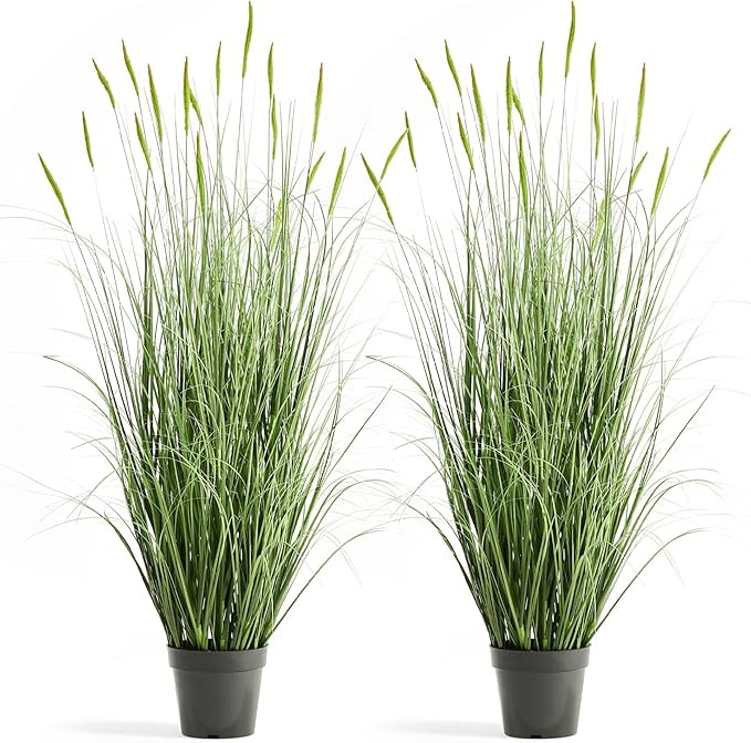 Faux 4ft 2-Pack Horsetail Reed Grass with Green Spikes, 48in Tall Indoor Outdoor Fake Grass in Po... | Amazon (US)