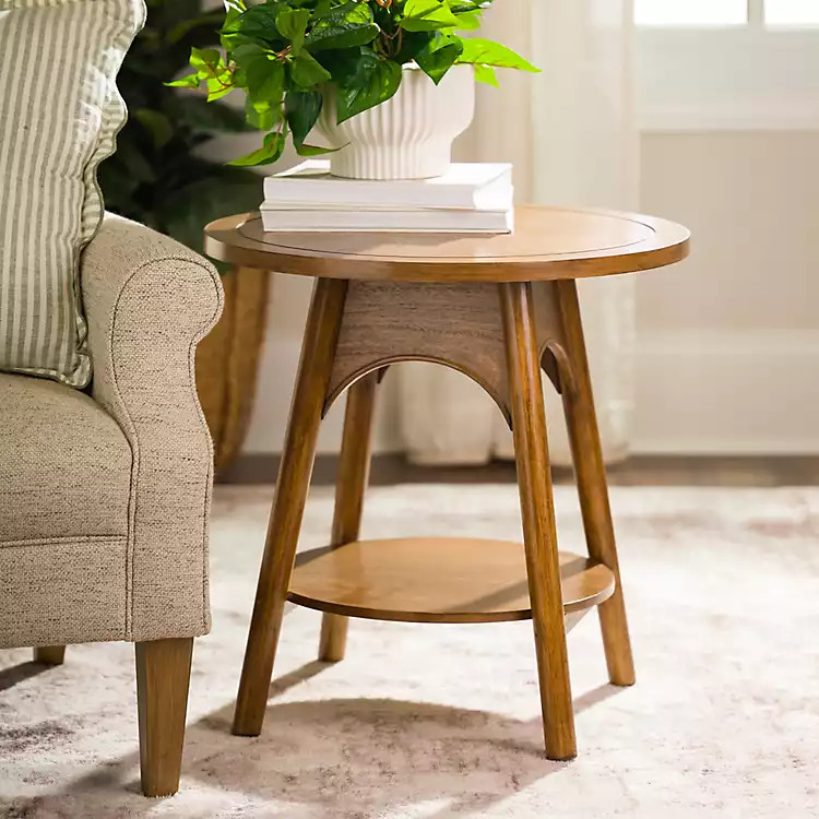 Kieran Round Natural Wood Side Table | Kirklands