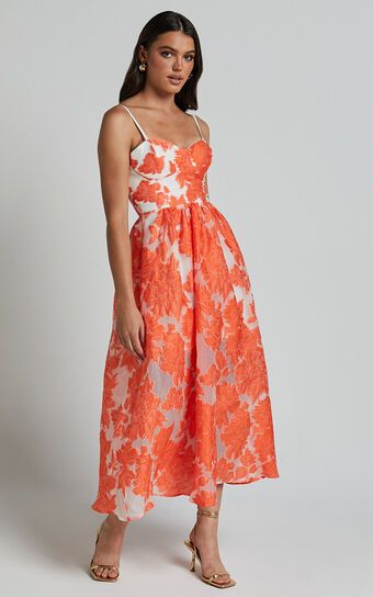 Brailey Midi Dress - Aline Corset Detail Dress in Orange | Showpo (ANZ)