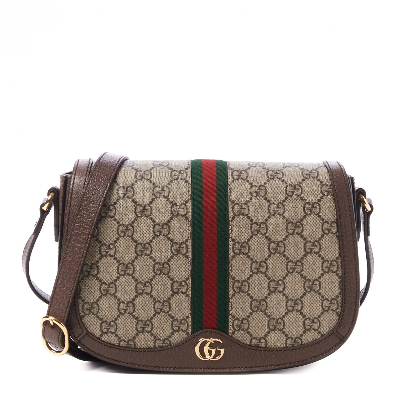 GUCCI GG Supreme Monogram Web Small Ophidia Flap Messenger Bag Brown | FASHIONPHILE | Fashionphile