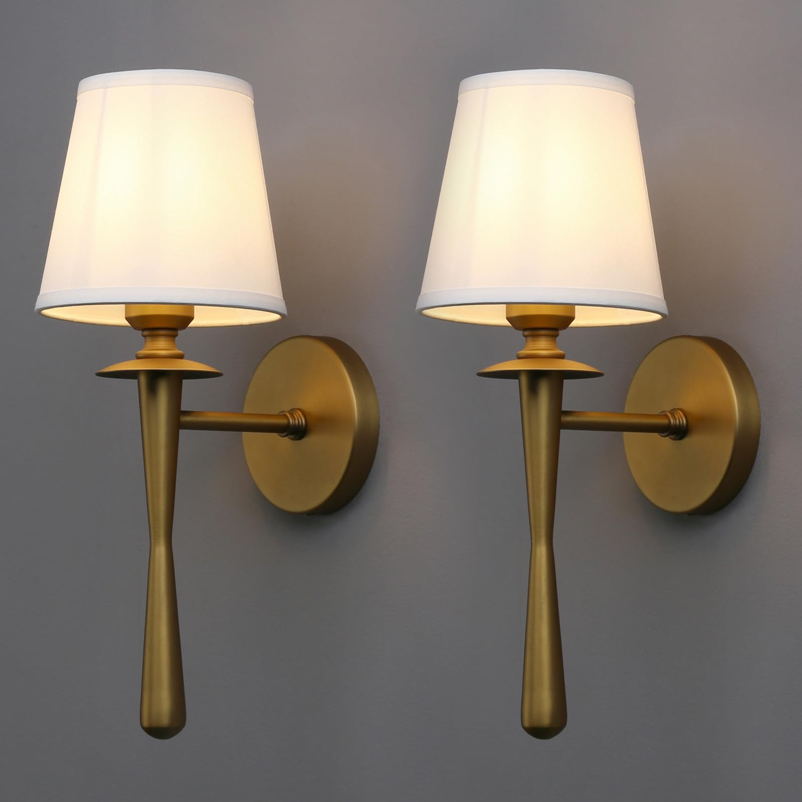 Yosoan Brass Gold Retro Boho White Fabric Wall Sconce Set of 2, Vintage Industrial Antique Indoor... | Amazon (US)