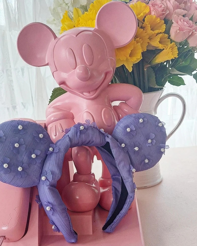 Purple Floral With Pearls Womens Knotted Ear Headband | Etsy | Etsy (US)