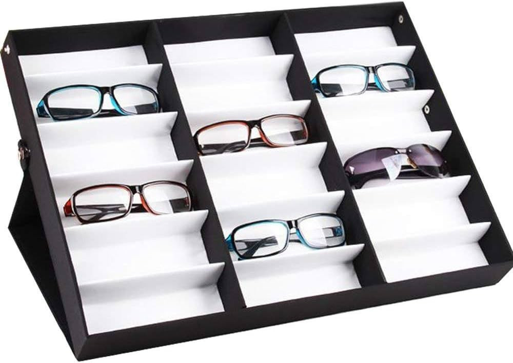 18-Slot Sunglasses Organizer Storage Multiple Eyeglasses Holder Display Case/Tray, Polyester Silk... | Amazon (US)
