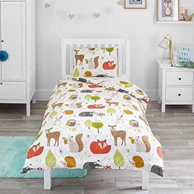 Bloomsbury Mill - Woodland Animals - Kids Bedding Set - Junior/Toddler/Cot Bed Duvet Cover and Pi... | Amazon (UK)