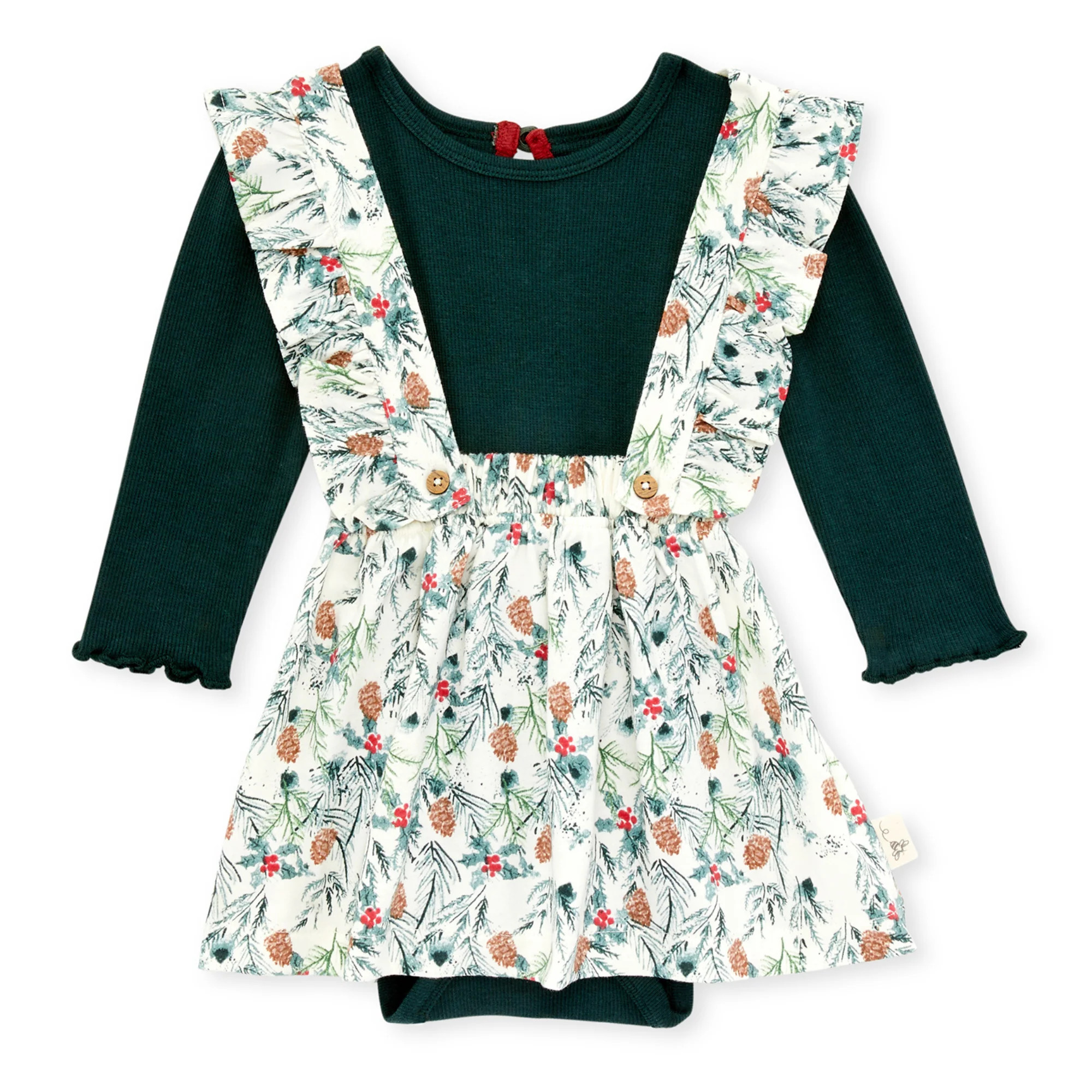 Ribbed Bodysuit & Dress Set, Peaceful Pinecones | SpearmintLOVE