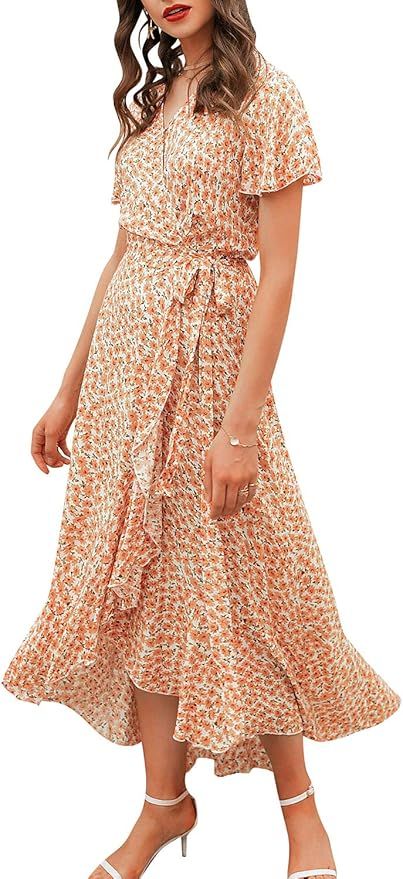 Lovinchic Women's Casual V Neck Maxi Dress Flowy Button Down Long Dress | Amazon (US)