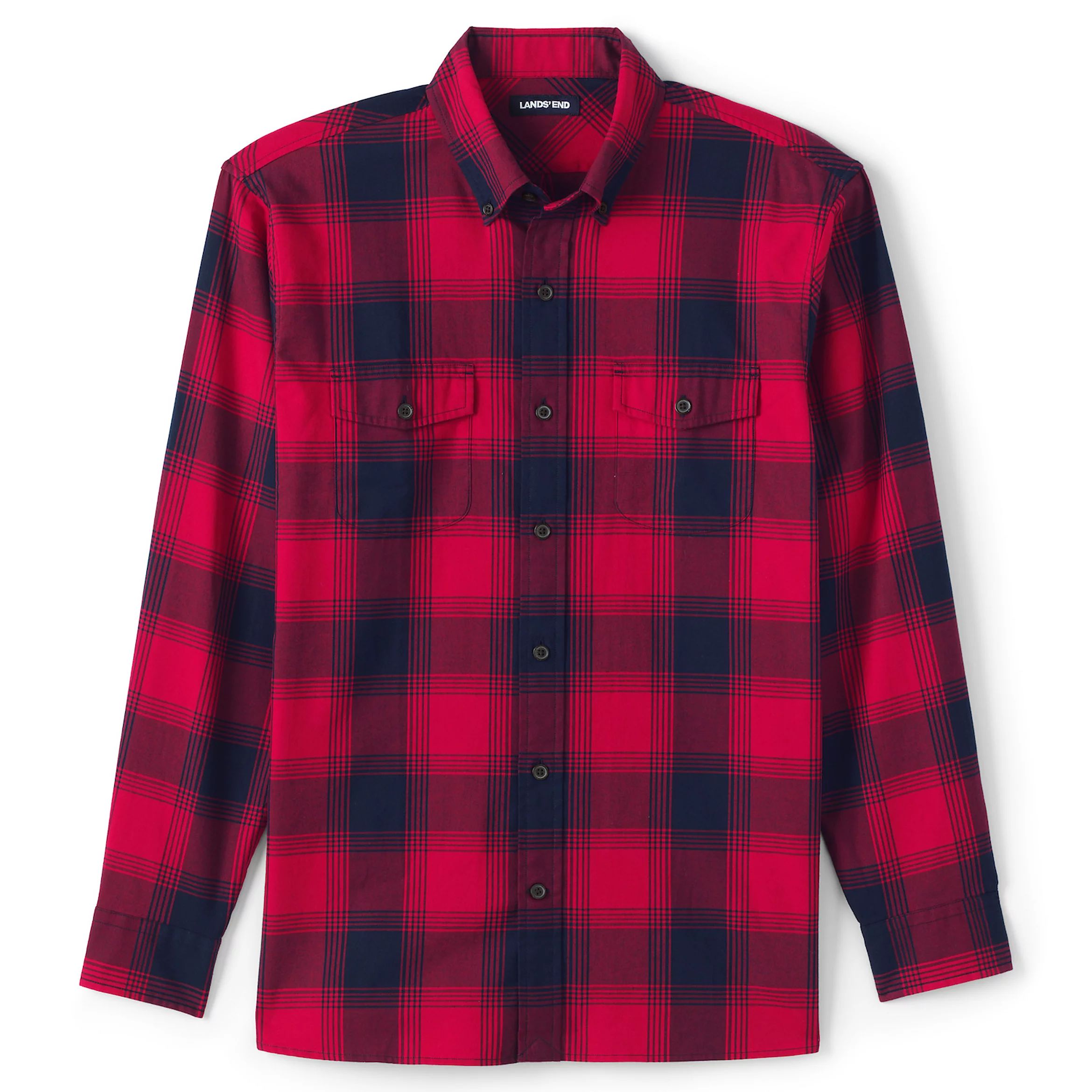 Men's Lands' End Traditional-Fit Comfort-First Lightweight Plaid Flannel Button-Down Shirt | Kohl's