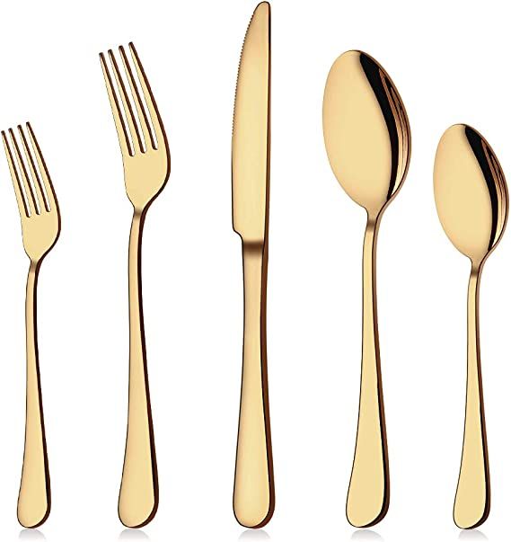 Gold Silverware Set, 20-Piece Flatware Set Stainless Steel Cutlery Kitchen Utensil Set Tableware ... | Amazon (US)