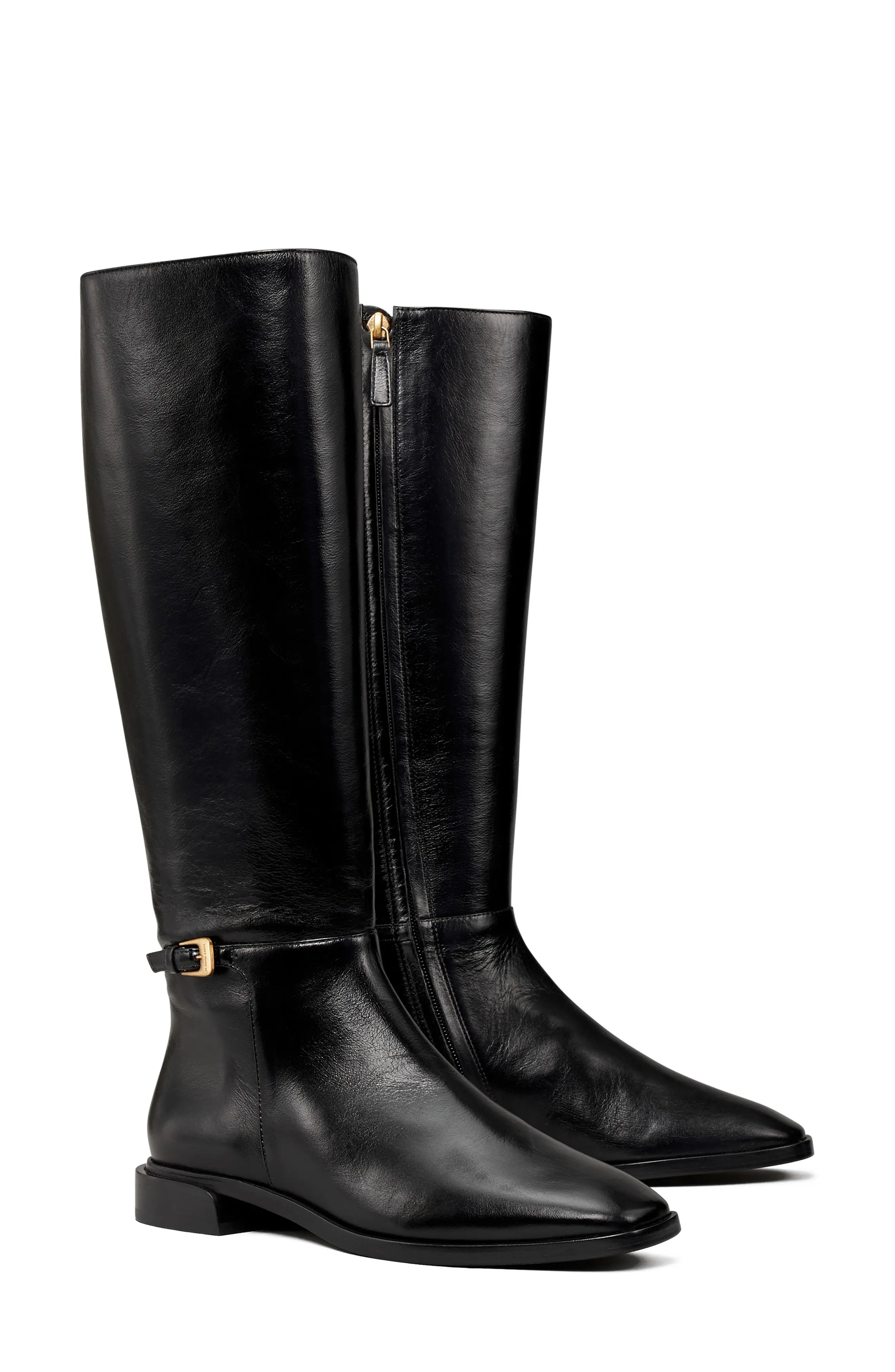 Tory Burch Knee High Riding Boot, Size 5.5 in Nero at Nordstrom | Nordstrom