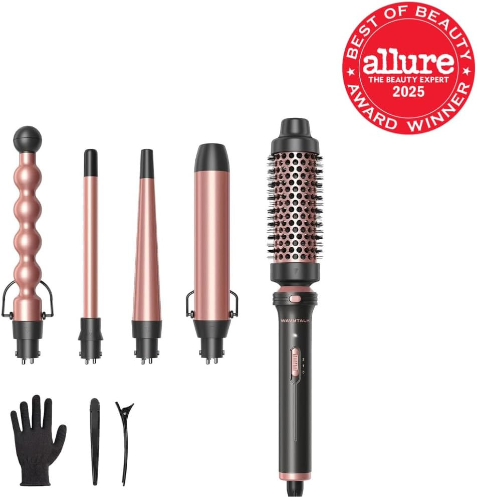 Wavytalk 5 in 1 Curling Wand Set, Multi Curl, Curling Wand Set with Thermal Brush and 4 Interchan... | Amazon (US)