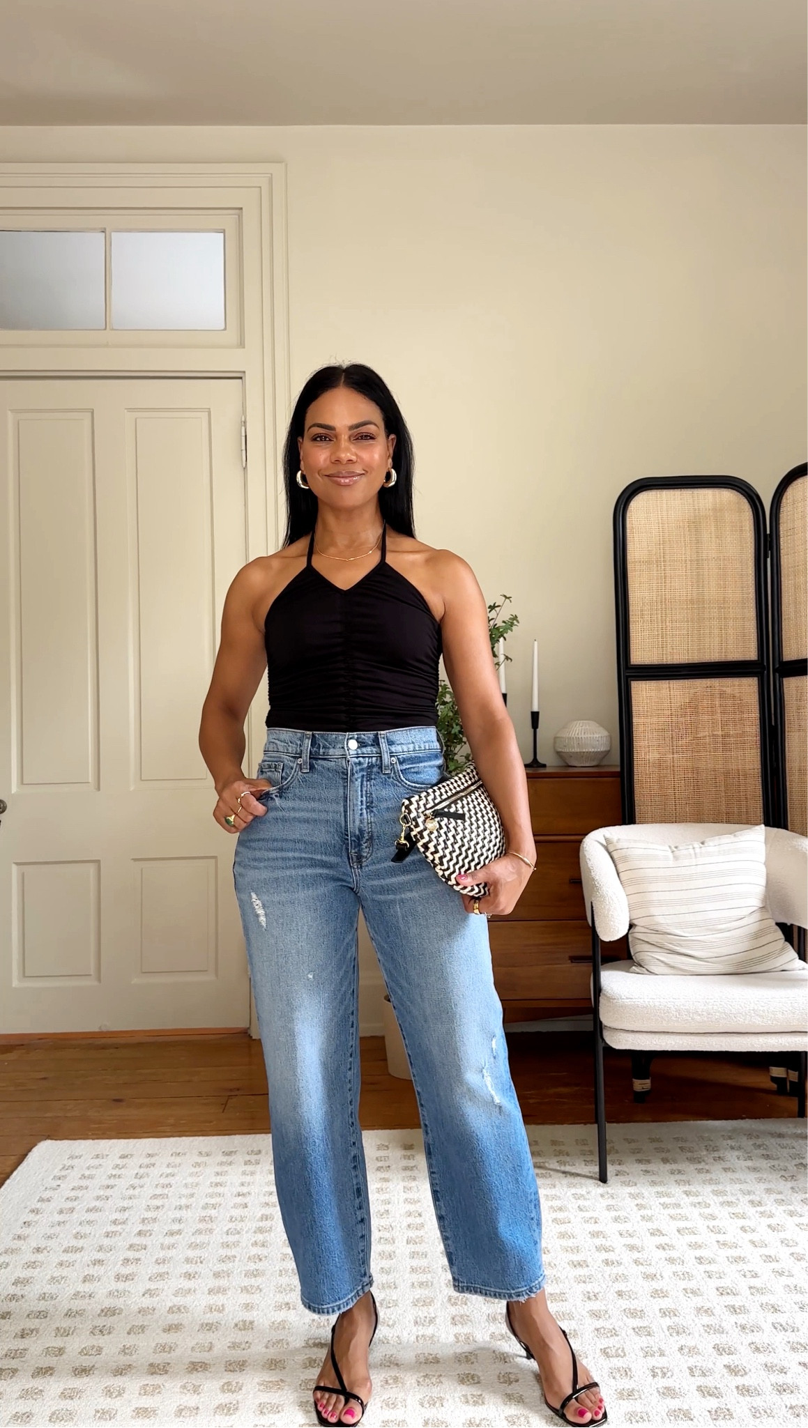 Date night outfit idea - cute jeans with a strappy top and heels are simple yet such a chic look. 

#LTKOver40 #LTKStyleTip