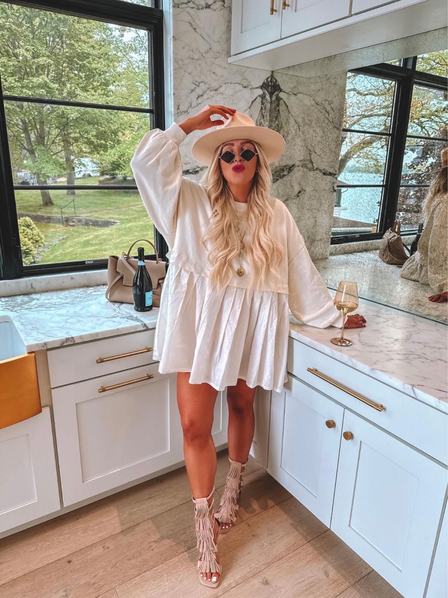 Dress runs big.. I’m in a small .. size up in sandals 